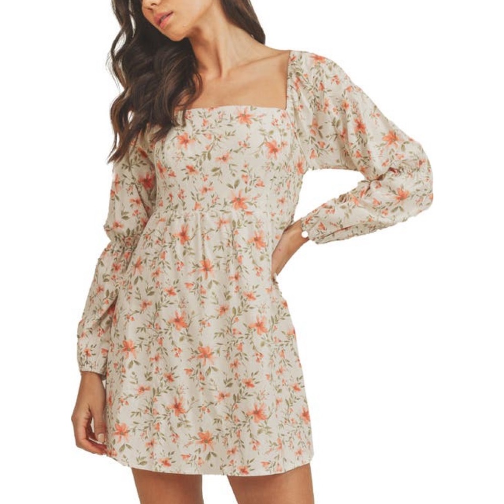 Lush Floral Print Open Back Mini Dress